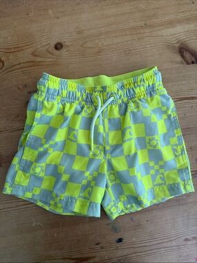 Cat & Jack Boys Neon Yellow and Gray Checkered Swim Trunks